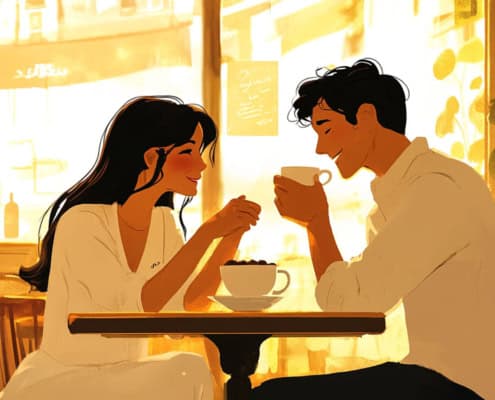 Paar flirtet im Cafe