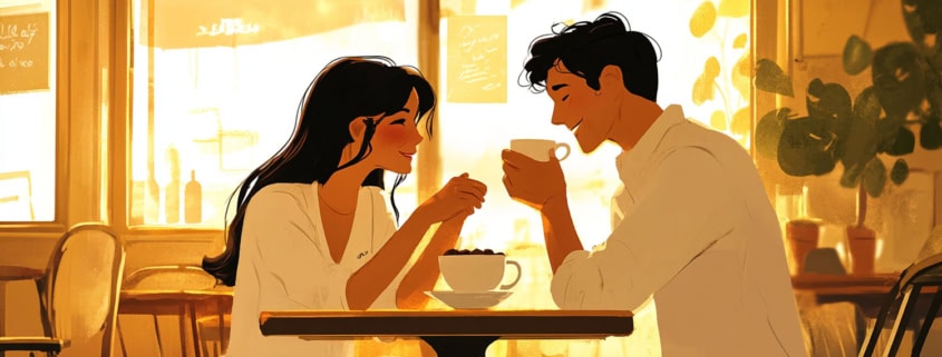 Paar flirtet im Cafe